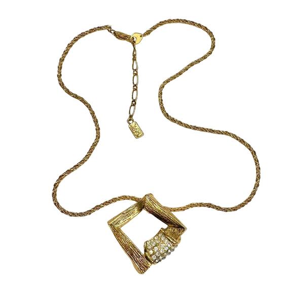 Yves Saint Laurent YSL Gold Plated Twisted chain Necklace with Rhinestones - Picture 2 of 14